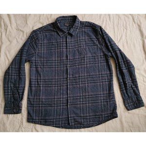 Eddie Bauer Bristol Cotton Flannel Shirt Blue Plaid Mens sz XL